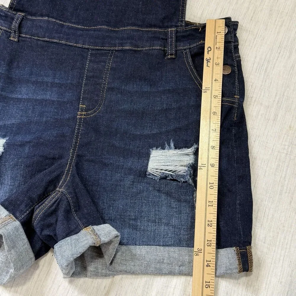 Wax Jeans Shortalls Dark‎ Blue Overalls Shorts Distressed Stretch Size 2X/3X